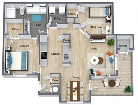 a3 floor plan with bedrooms and baths and a living room